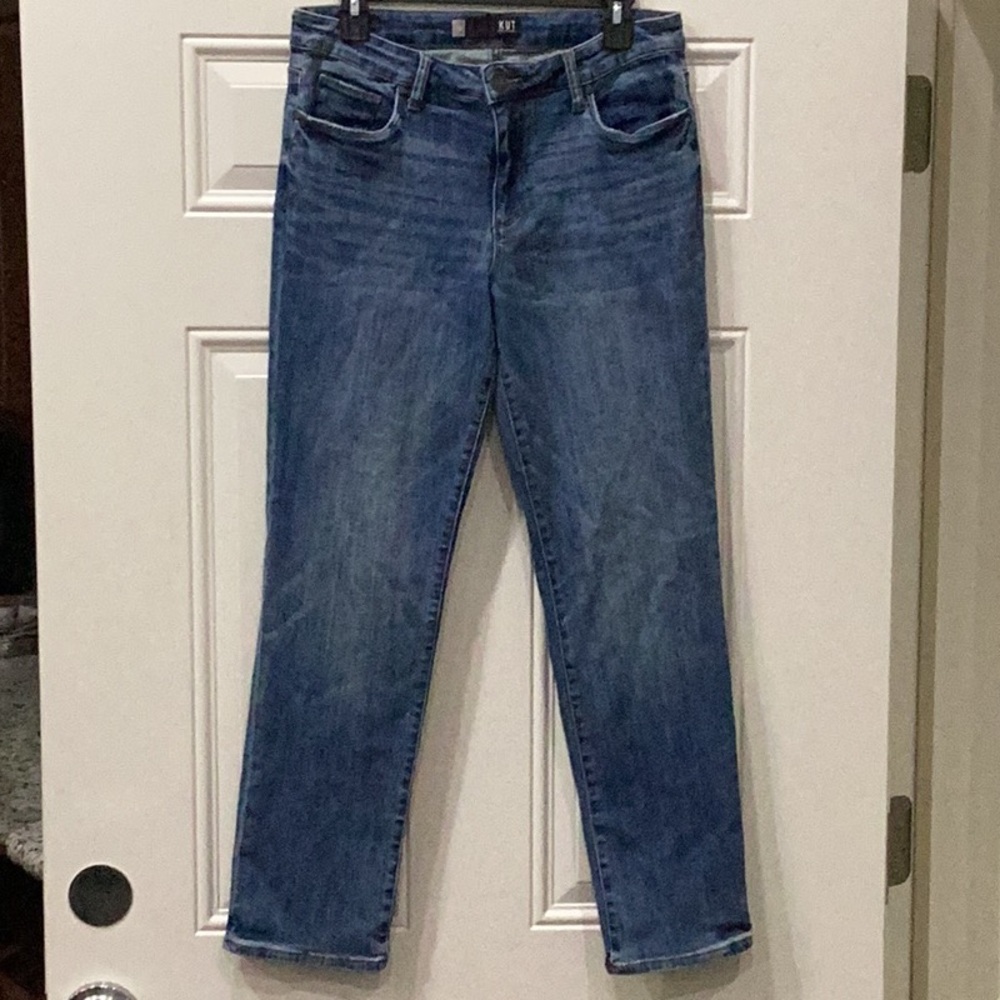 Preowned KUT Reese Straight Leg Blue Denim Jeans Size 10L (Item#P057)